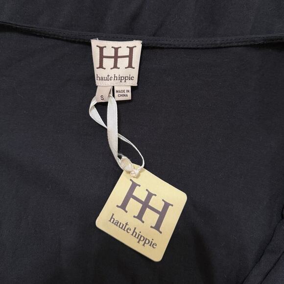 Haute Hippie V Neck Gathered Waist Faux Wrap Jersey Dress Black size Small NWT - Picture 3 of 6